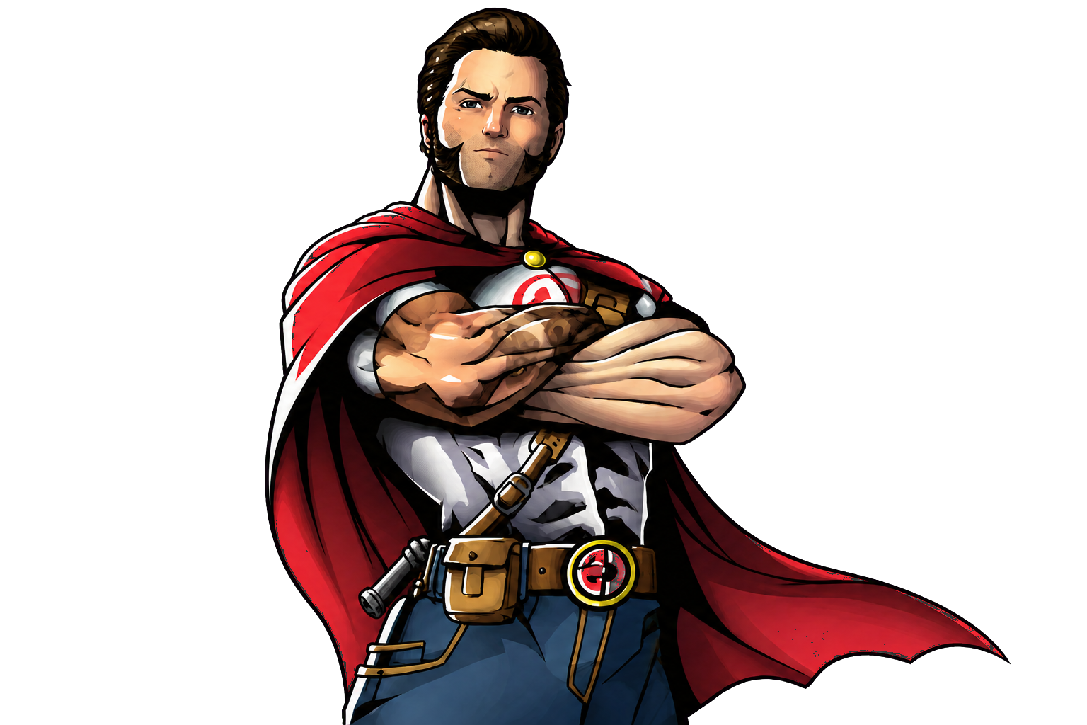 Superheld van Comic Sans Gent Superheld van Comic Sans Gent met cape en gevouwen armen